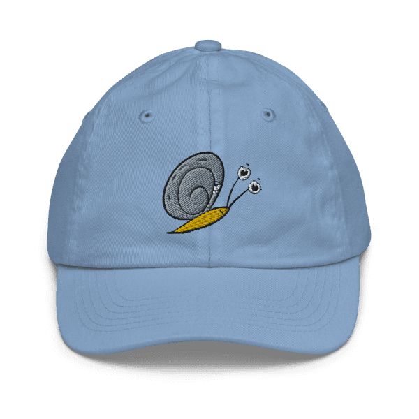 Style and Profile With The Official Snail Baby Blue Baseball Cap for The Snail & The Butterfly Children’s Book by Dougie Coop from Rare Bird Books